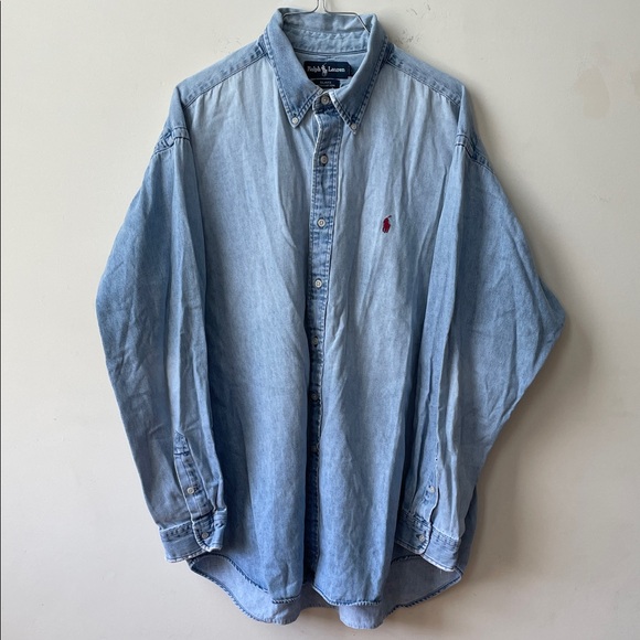 Polo by Ralph Lauren Light Blue distressed denim blake Shirt xl worn in - Picture 1 of 4